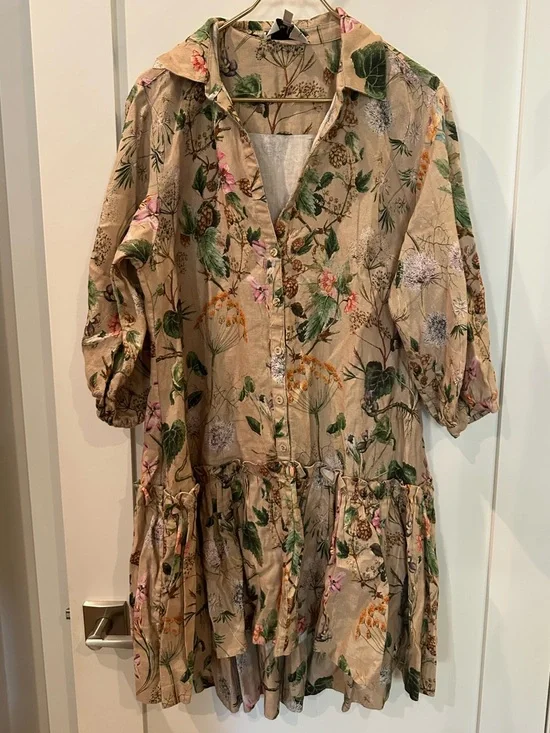 Cara Cara Beige Floral Button-Front Tunic with Green khaki Botanical Print XL - Picture 2 of 7